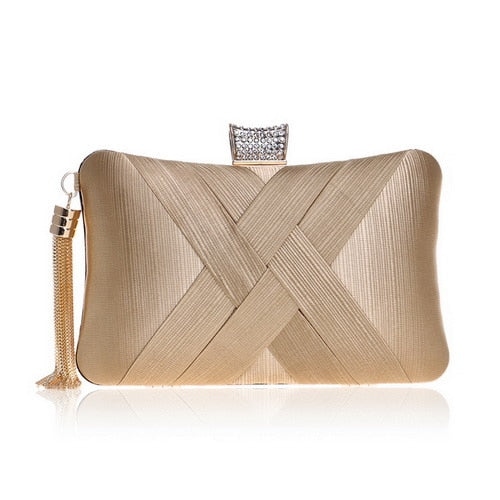 Tassel-Embellished Metal Clutch: Luxurious Evening Handbag for Weddings & Parties | ULZZANG BELLA