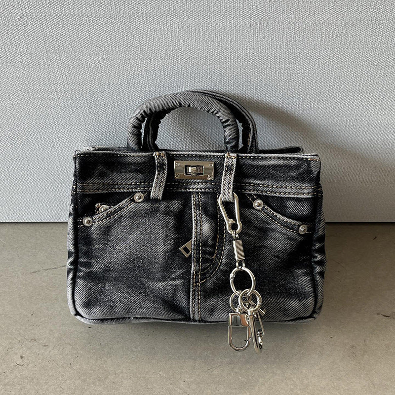 Vintage Denim Elegance Small Square Handbag | ULZZANG BELLA