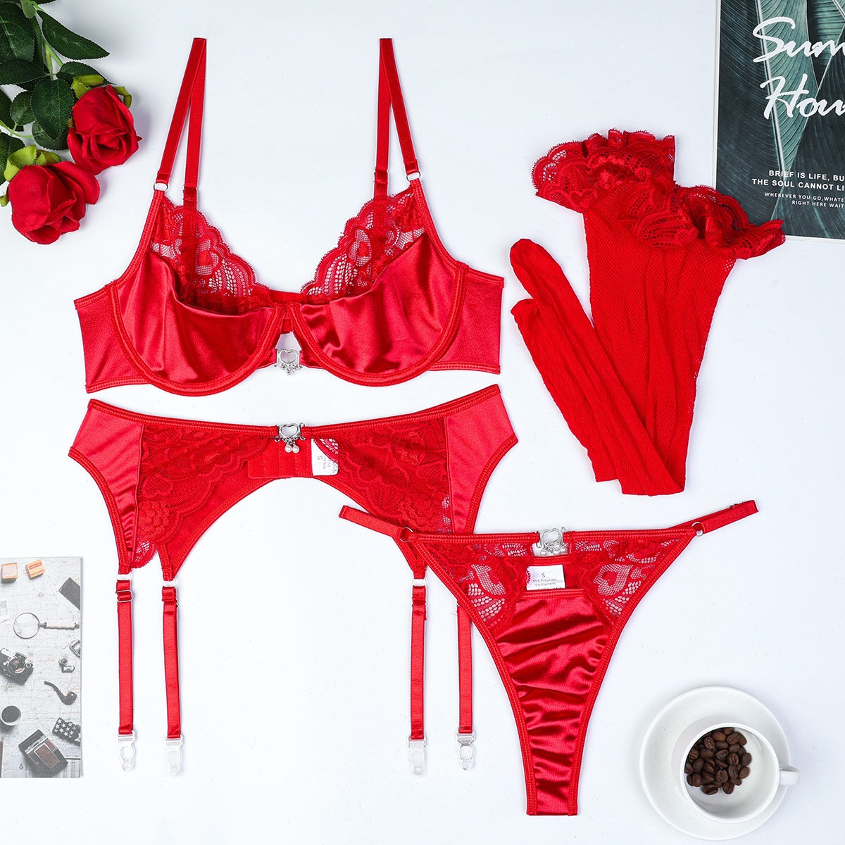 Seductive Red Lace Splicing Lingerie Set | ULZZANG BELLA