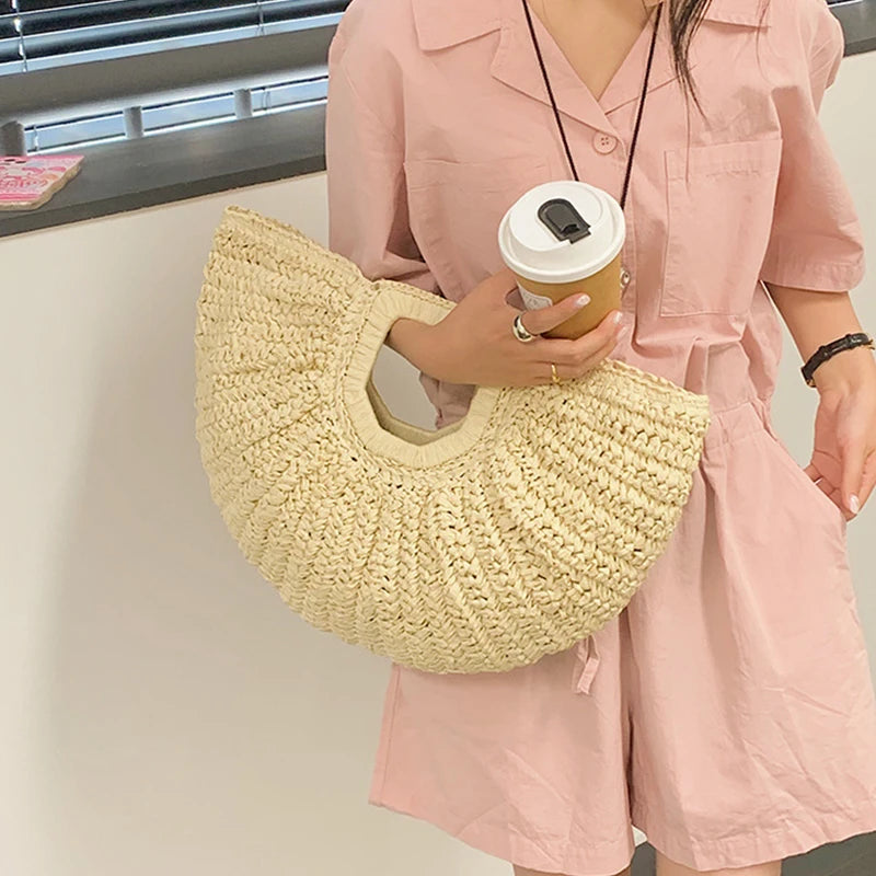 Sumptuous Summer Grass Woven Bag for Women – Spacious Beach Handbag | ULZZANG BELLA