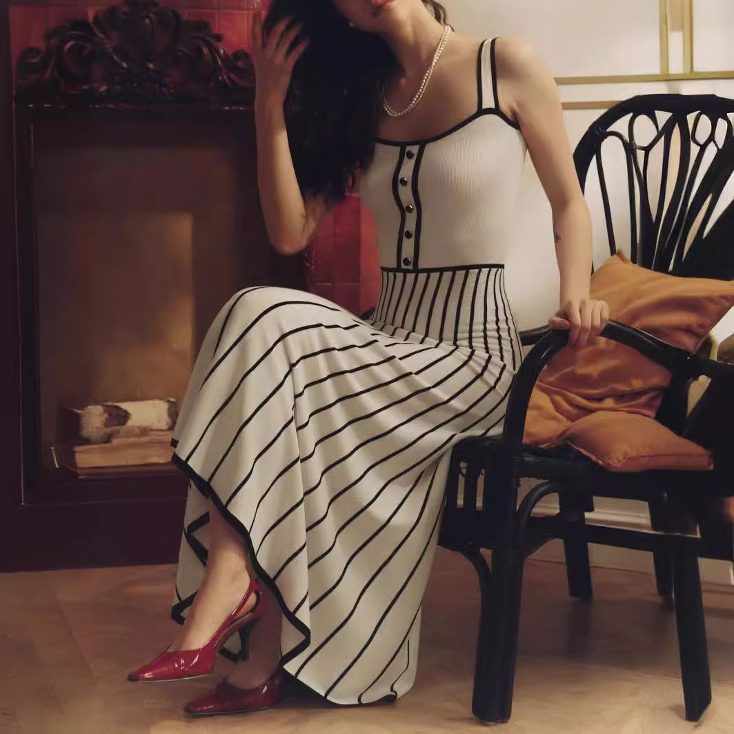 Elegante abito in maglia con schiena scoperta e colori a contrasto | ULZZANG BELLA