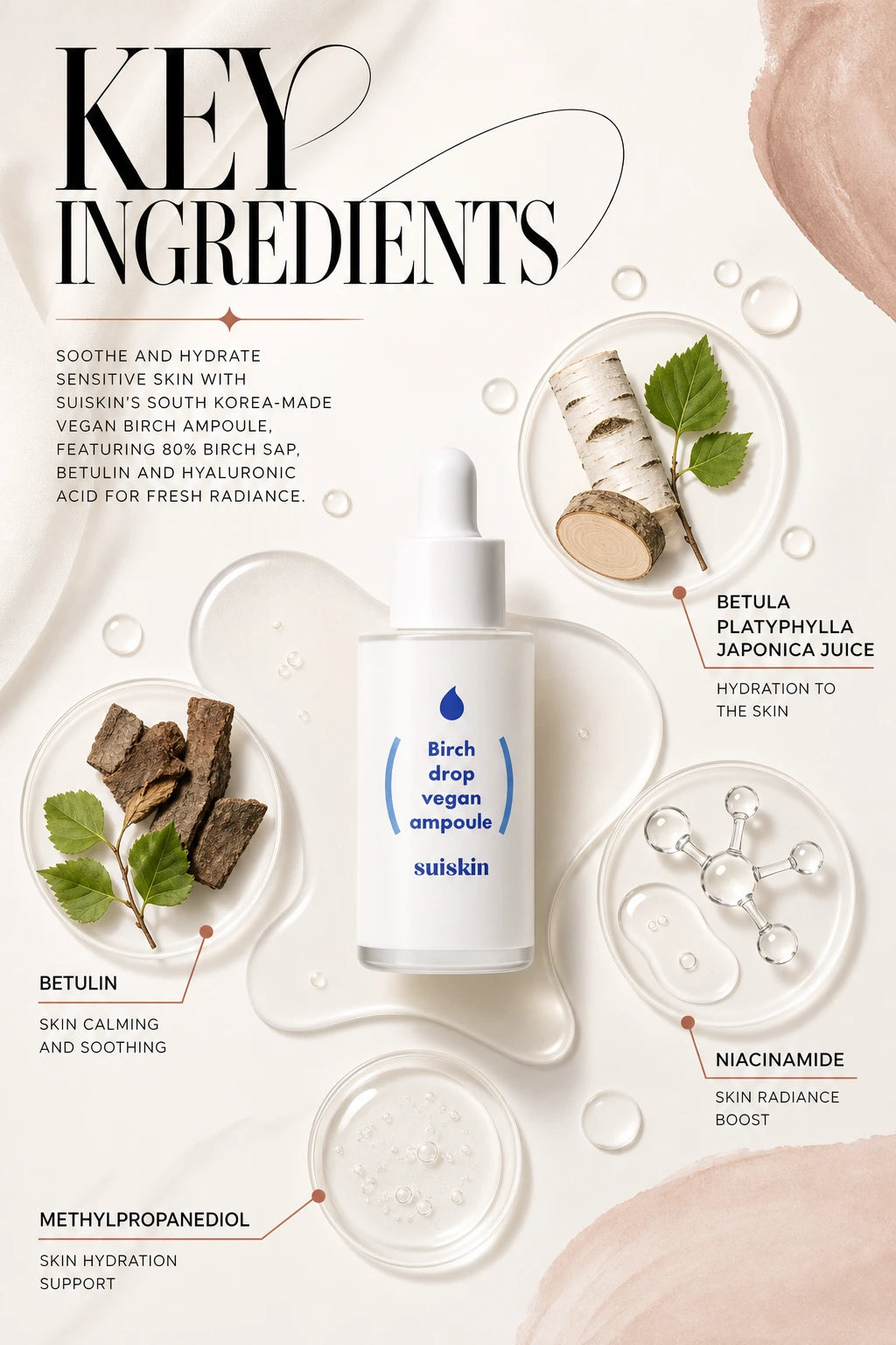 Birch drop vegan ampoule 35ml | SUISKIN | SUISKIN Luxury Birch Drop Vegan Ampoule 35ml