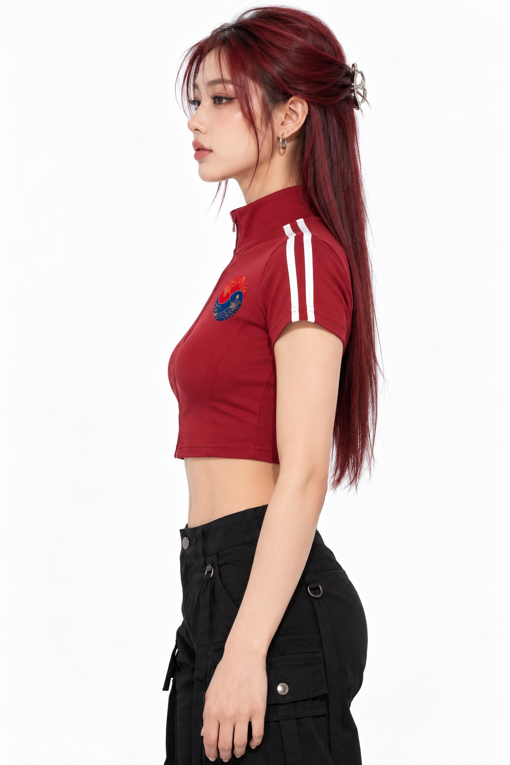 ULZZANG BELLA Joseon Baddie Cropped Zip-Up Tee - Empowering Elegance
