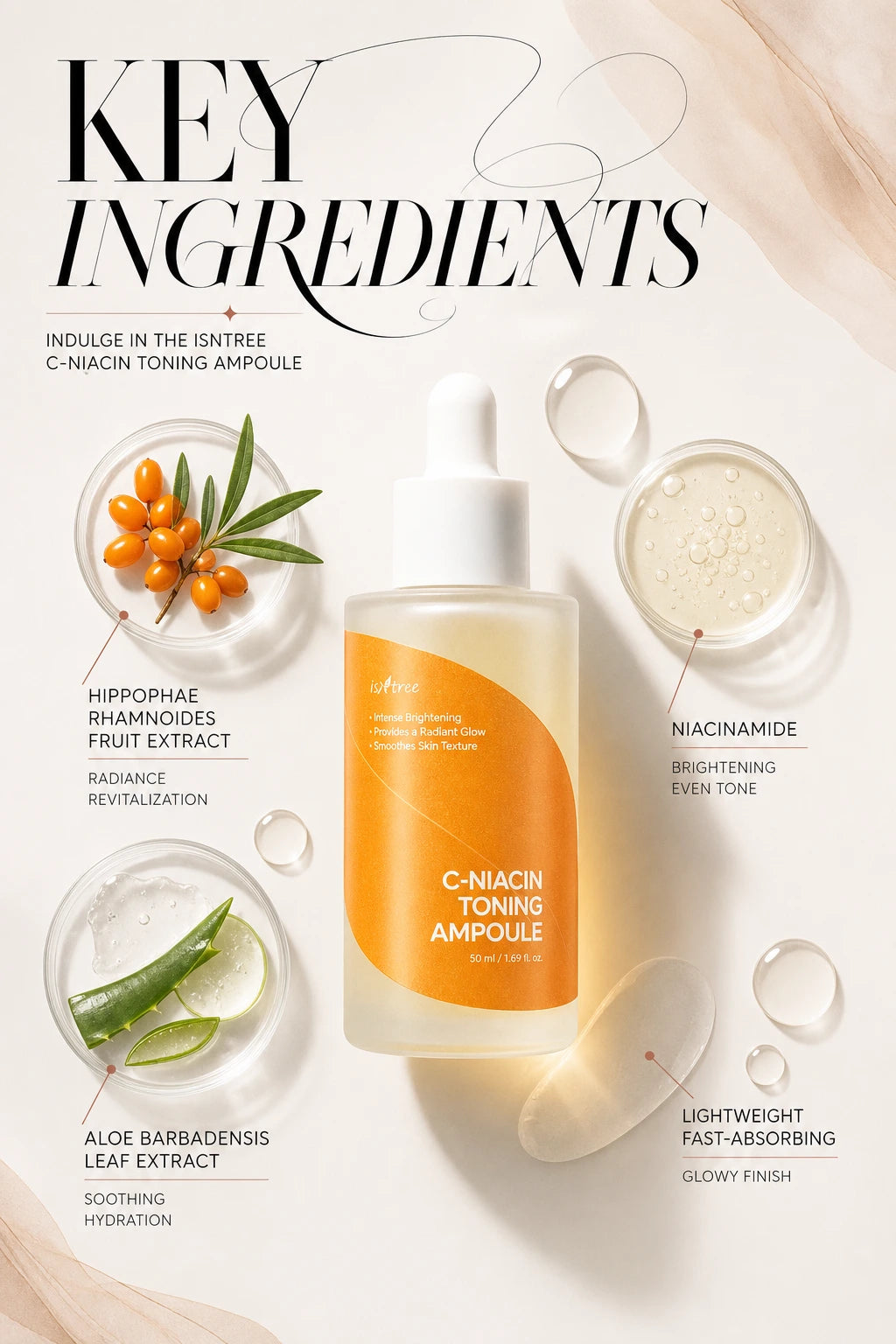 C-Niacin Toning Ampoule 50ml | ISNTREE | ISNTREE C-Niacin Toning Ampoule 50ml - Artisanal Brightening Serum