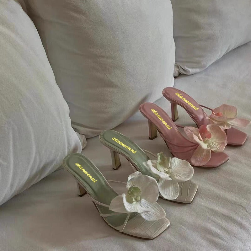 Irresistible Flower Toe High Heels Slippers | ULZZANG BELLA