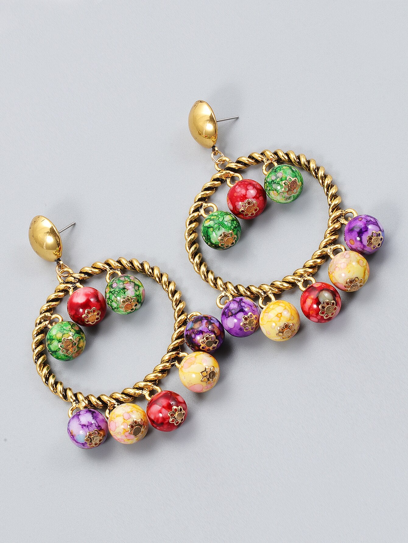Exquisite Handmade Geometric Beaded Ball Drop Earrings | ULZZANG BELLA