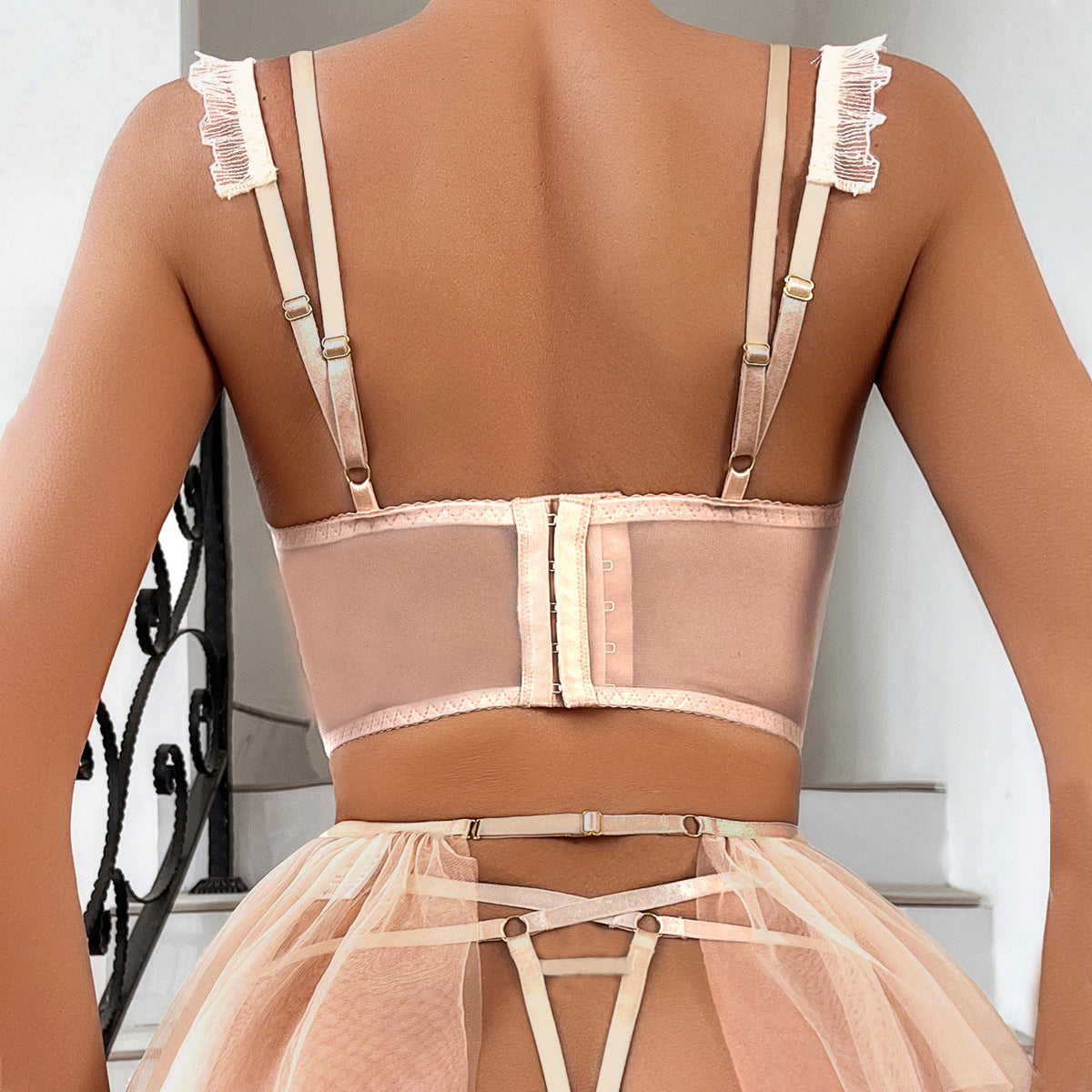 Seductive Diamond Grid Mesh Lingerie Set with Puffy Skirt | ULZZANG BELLA