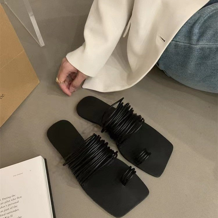 Elegant Soft Leather Square Toe Slippers | ULZZANG BELLA