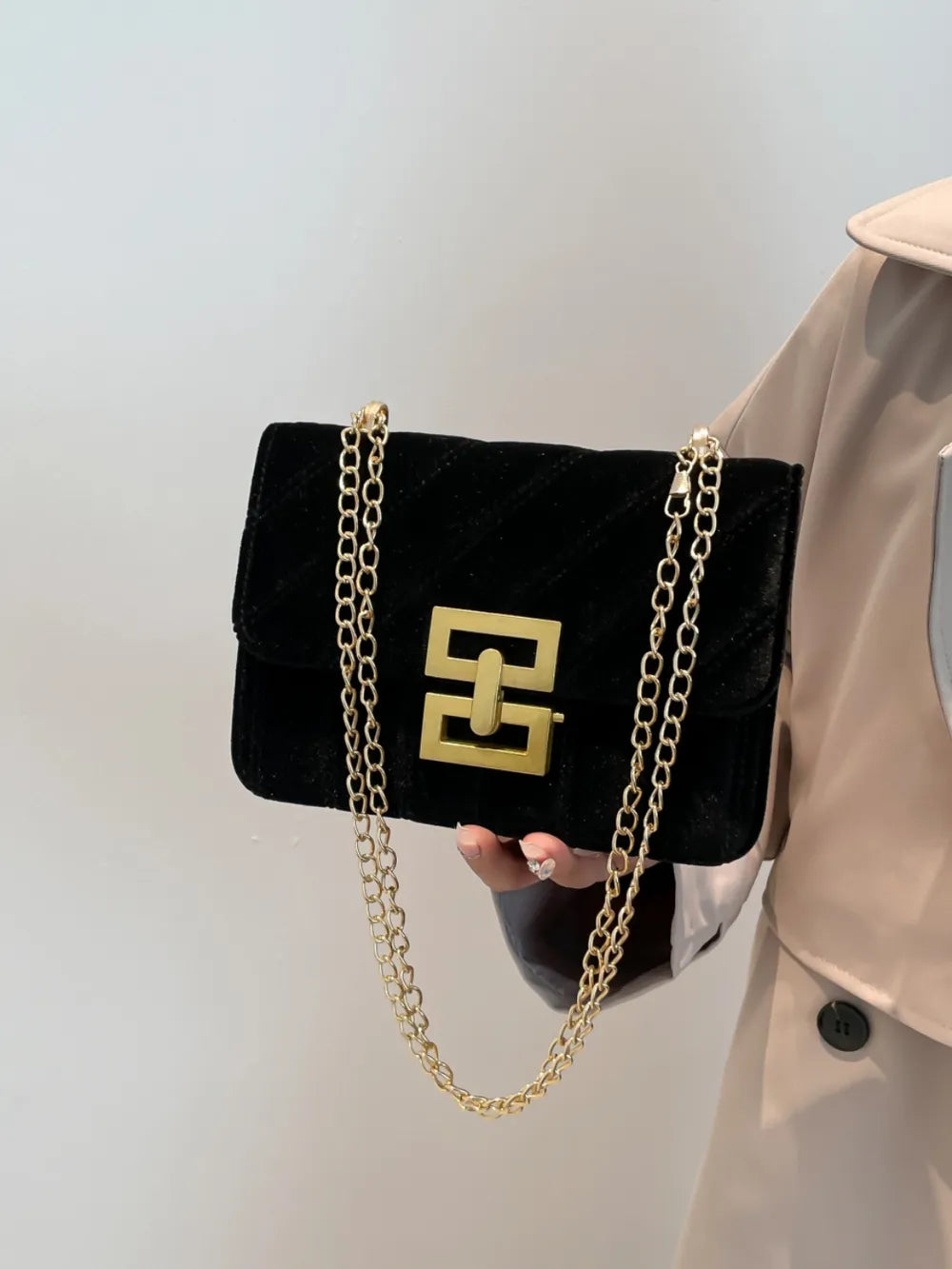 Borsa a tracolla con catena tinta unita per un'eleganza moderna | ULZZANG BELLA