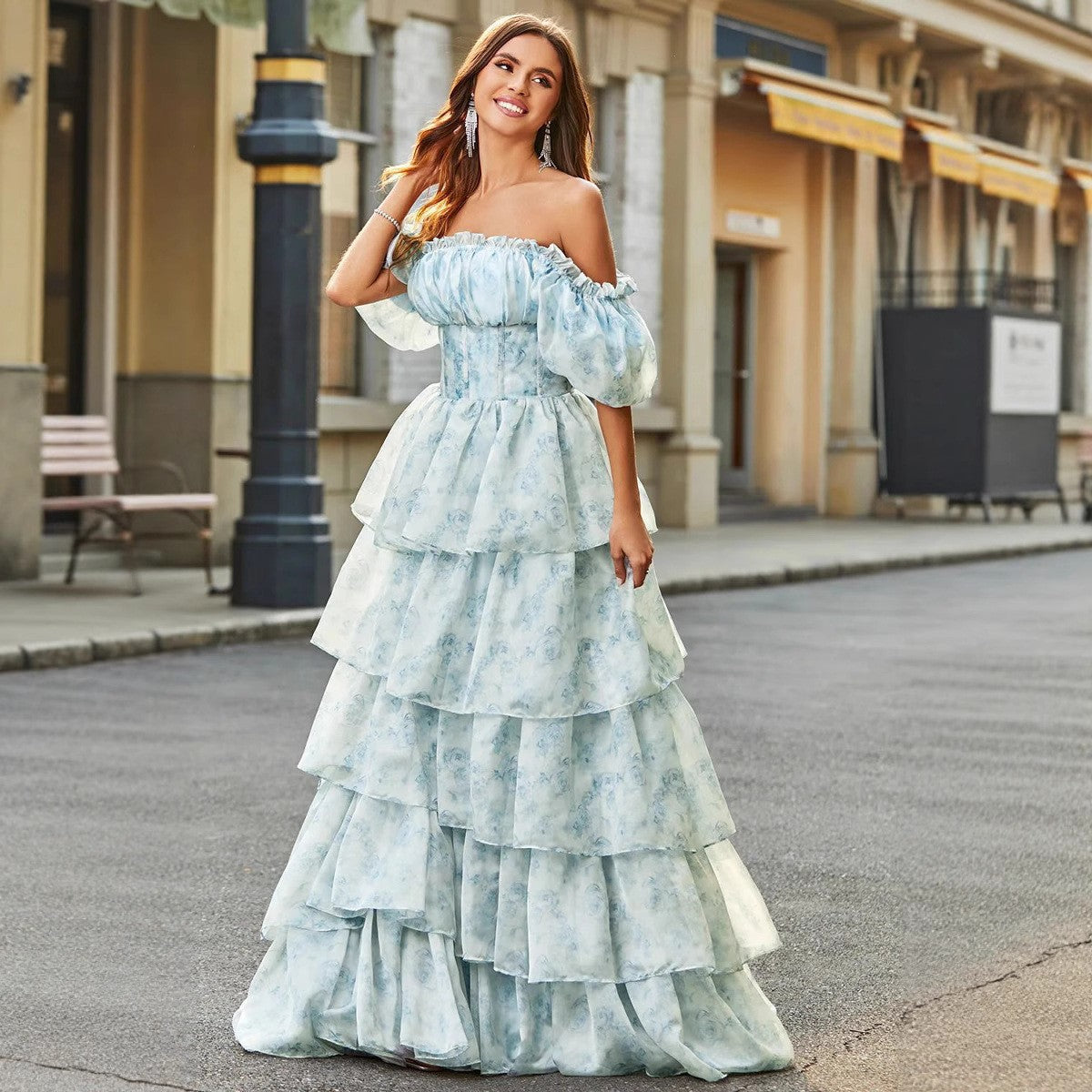 Enchanted Floral Tie-Waist Dress with Bubble Sleeves | ULZZANG BELLA