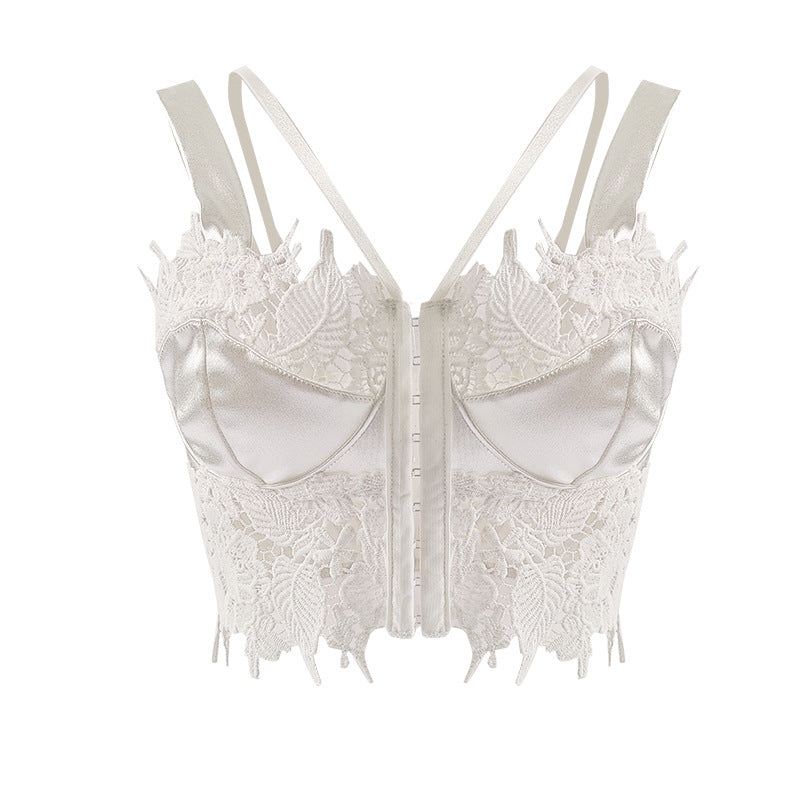 Luxe Lace Mesh Double Strap Vest for Alluring Elegance | ULZZANG BELLA