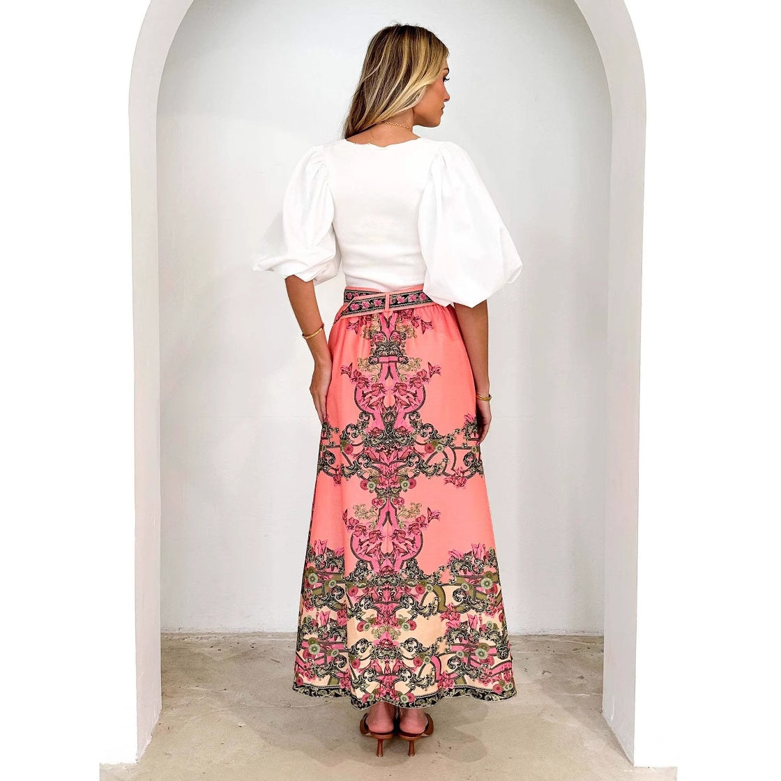 Elegante gonna etnica a trapezio con stampe floreali | ULZZANG BELLA