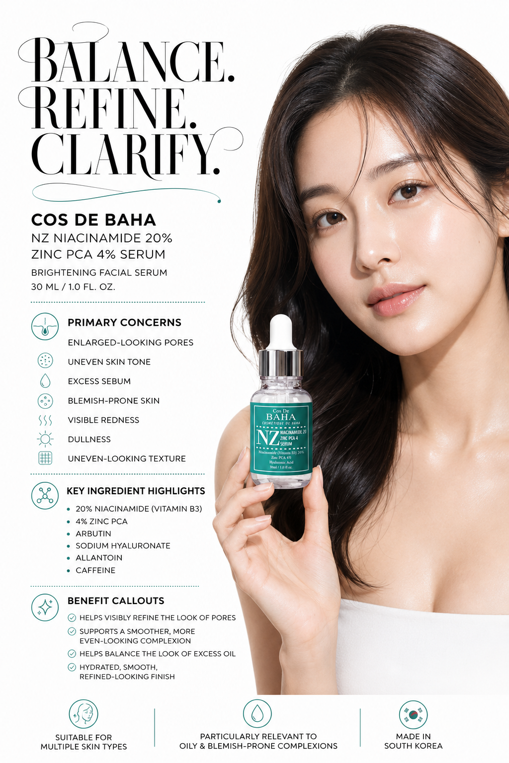 NZ Niacinamide 20% Zinc PCA 4% Serum 30ml | COS DE BAHA