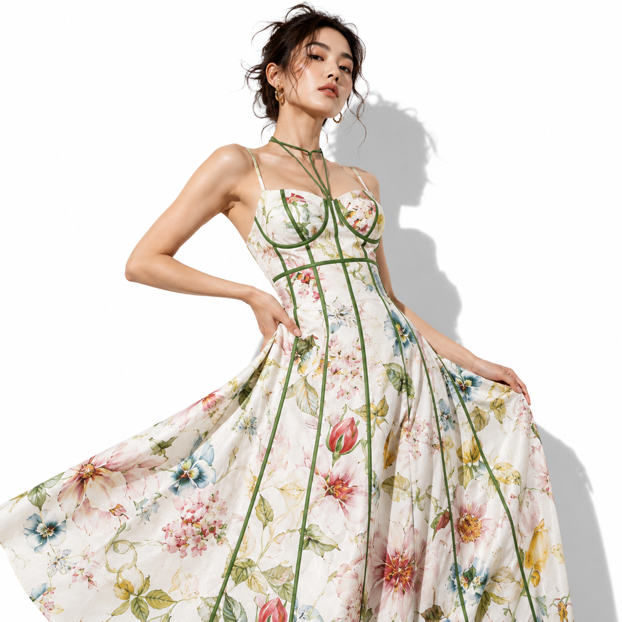 ULZZANG BELLA Fiorella Floral Corset Maxi Dress - Effortless Elegance