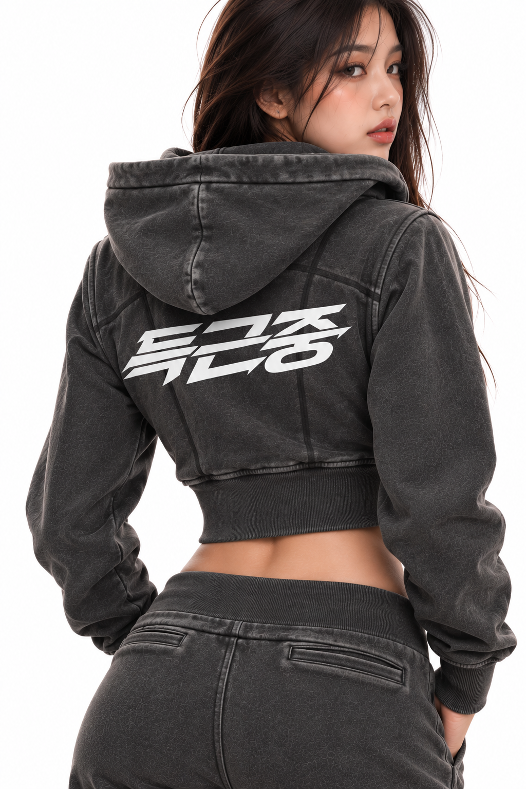 ULZZANG BELLA Vintage Wash Cropped Fitness Hoodie - Versatile Warmth