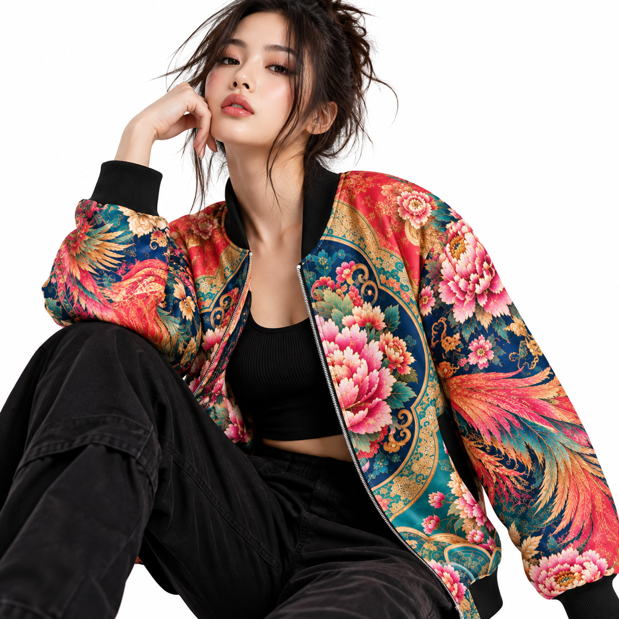 ULZZANG BELLA Royal Peony Bomber Jacket | Opulent Korean Fashion