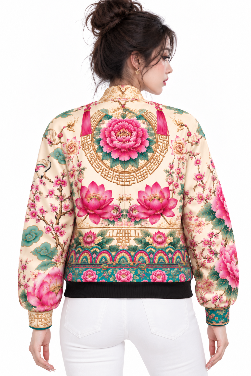 ULZZANG BELLA Guardian Peony Bomber Jacket | Elegant Floral Design