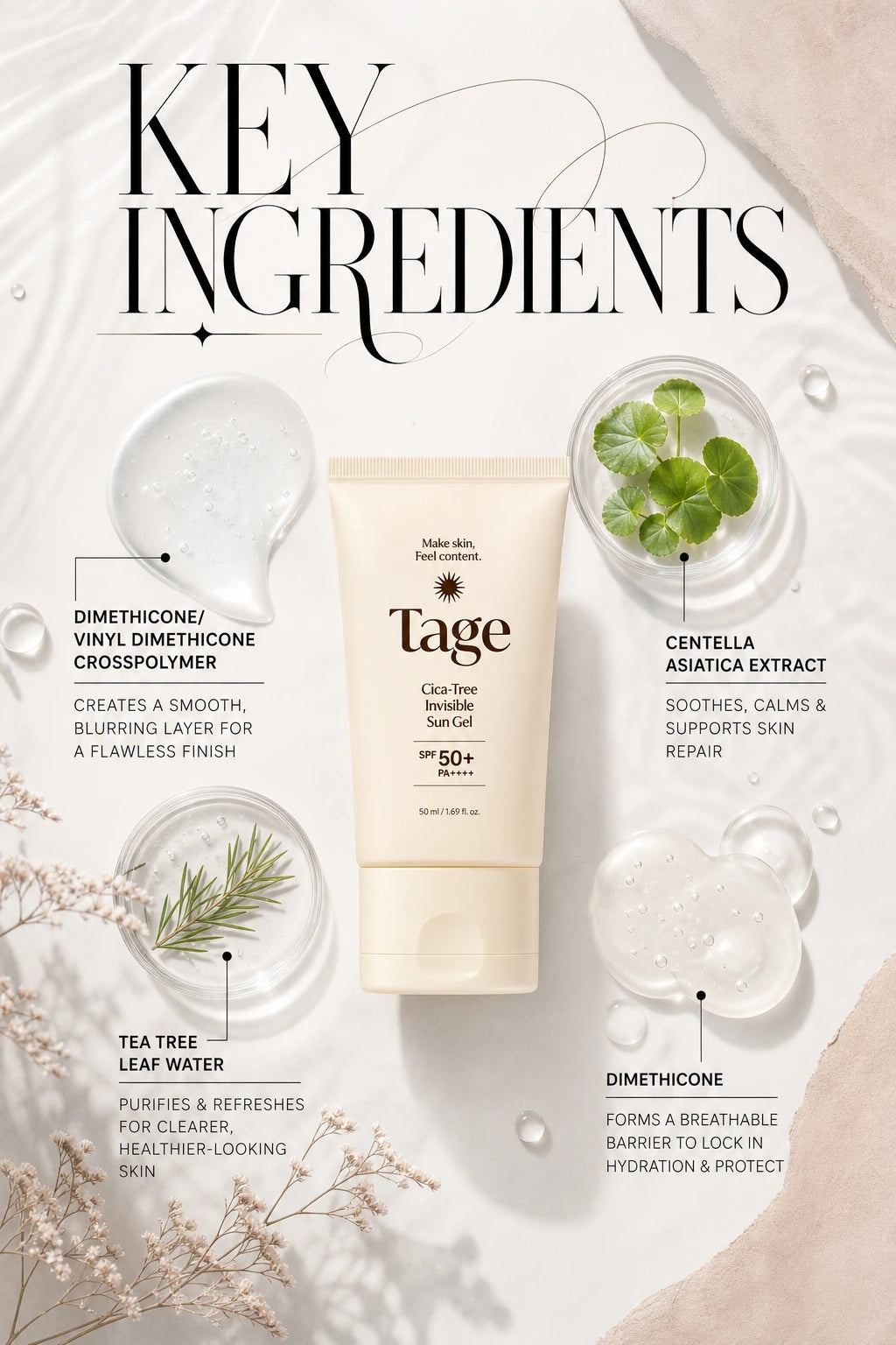 Cica-Tree Invisible Sun Gel 50ml | Tage | Tage Cica-Tree Invisible Sun Gel – Artisanal Luxury Sunscreen