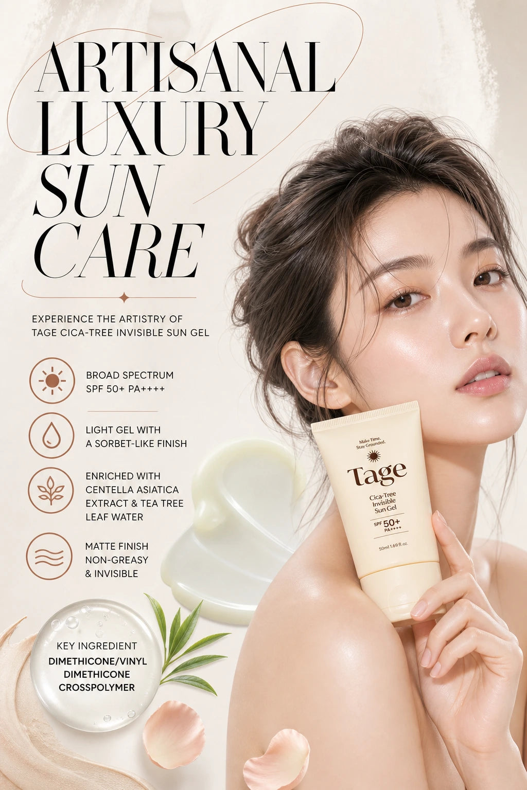 Cica-Tree Invisible Sun Gel 50ml | Tage | Tage Cica-Tree Invisible Sun Gel – Artisanal Luxury Sunscreen