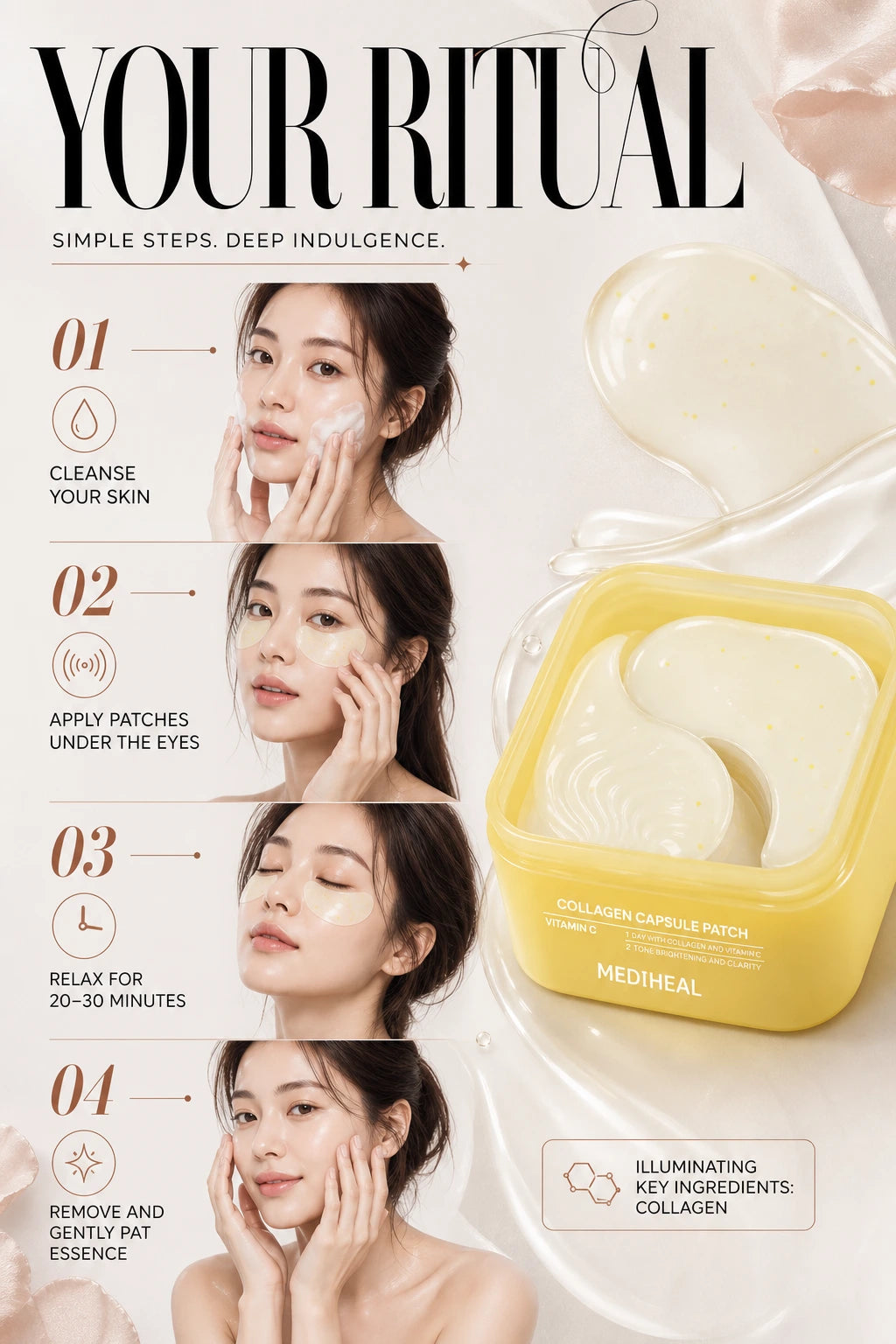 Collagen Capsule Patch Vitamin C 60PC | MEDIHEAL | MEDIHEAL Collagen Capsule Patch - Artisanal Under-Eye Luxury