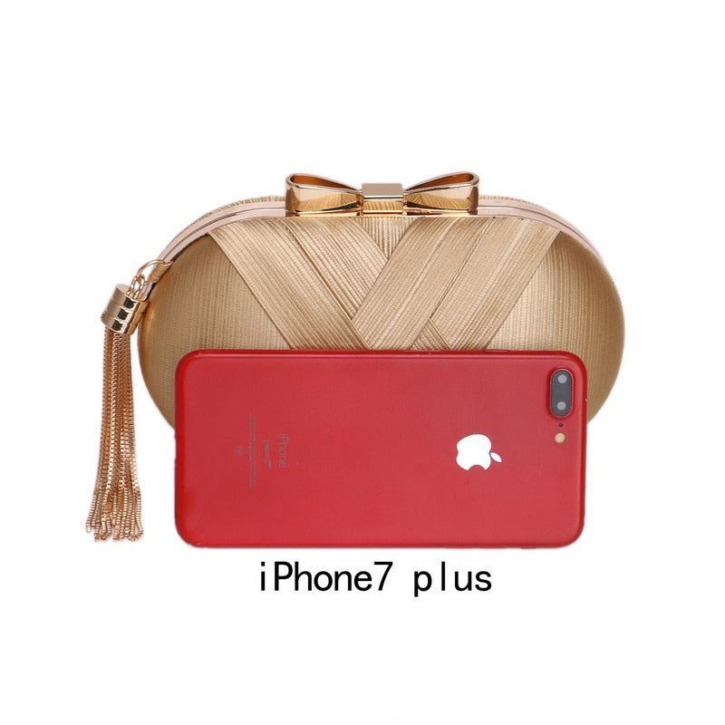 Tassel-Embellished Metal Clutch: Luxurious Evening Handbag for Weddings & Parties | ULZZANG BELLA