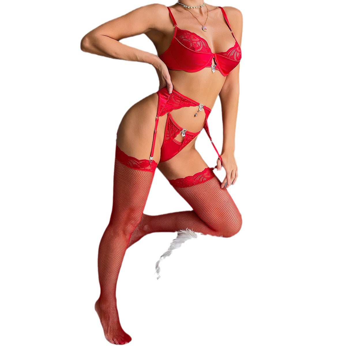 Seductive Red Lace Splicing Lingerie Set | ULZZANG BELLA