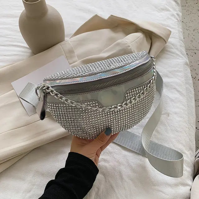 Luxury Diamond Waist Belt Bag – Chic PVC Fanny Pack for Women | ULZZANG BELLA