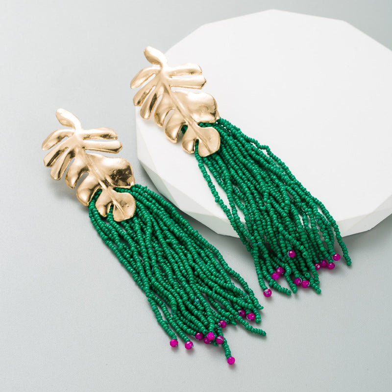 Exquisite Handmade Bohemian Long Earrings with Rice Beads | ULZZANG BELLA