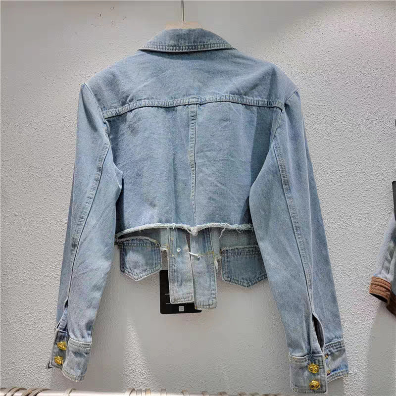 Discover athé's Luxe Denim Rivet Jacket, a South Korean masterpiece blending exquisite craftsmanship and premium materials for timeless elegance in every wardrobe.
