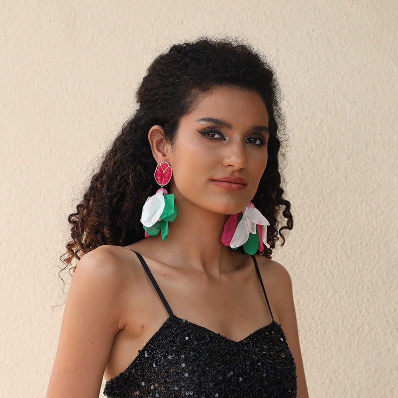 Captivating Bohemian Floral Earrings with Matte Gold Plating | ULZZANG BELLA