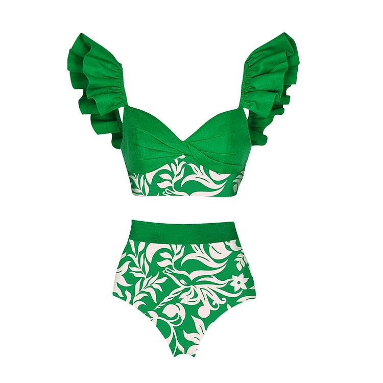 Chic Ruffle Green Bikini Swimsuit for the Elegant Beach Goddess | ULZZANG BELLA