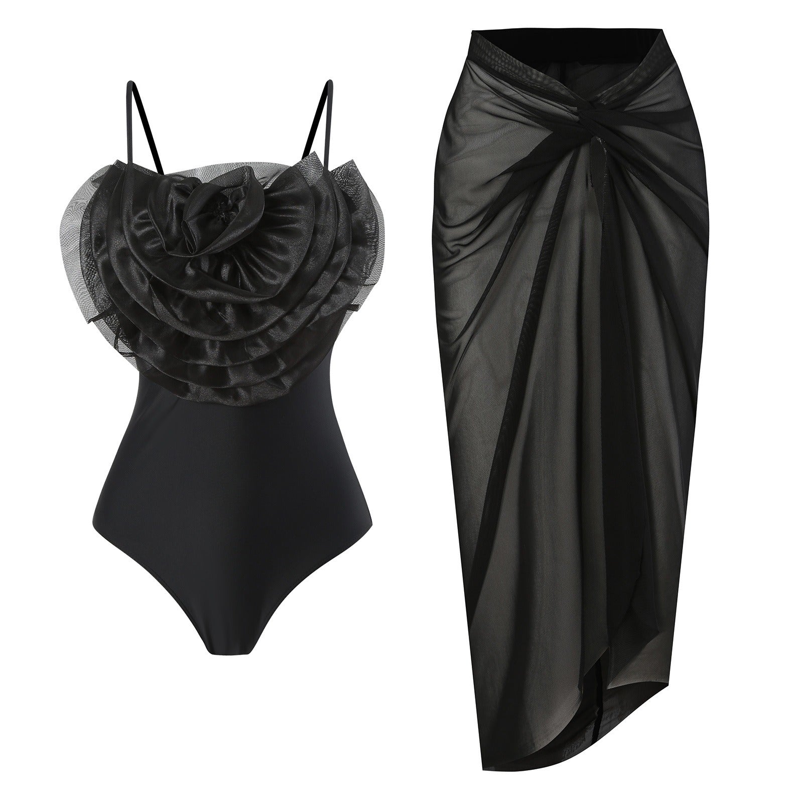 Backless Chiffon Beach Skirt One-Piece Swimsuit | ULZZANG BELLA