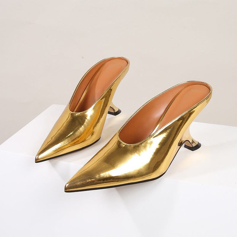 Lustrous Patent Leather High Heeled Slippers | ULZZANG BELLA