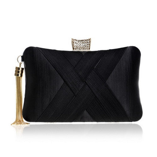 Tassel-Embellished Metal Clutch: Luxurious Evening Handbag for Weddings & Parties | ULZZANG BELLA