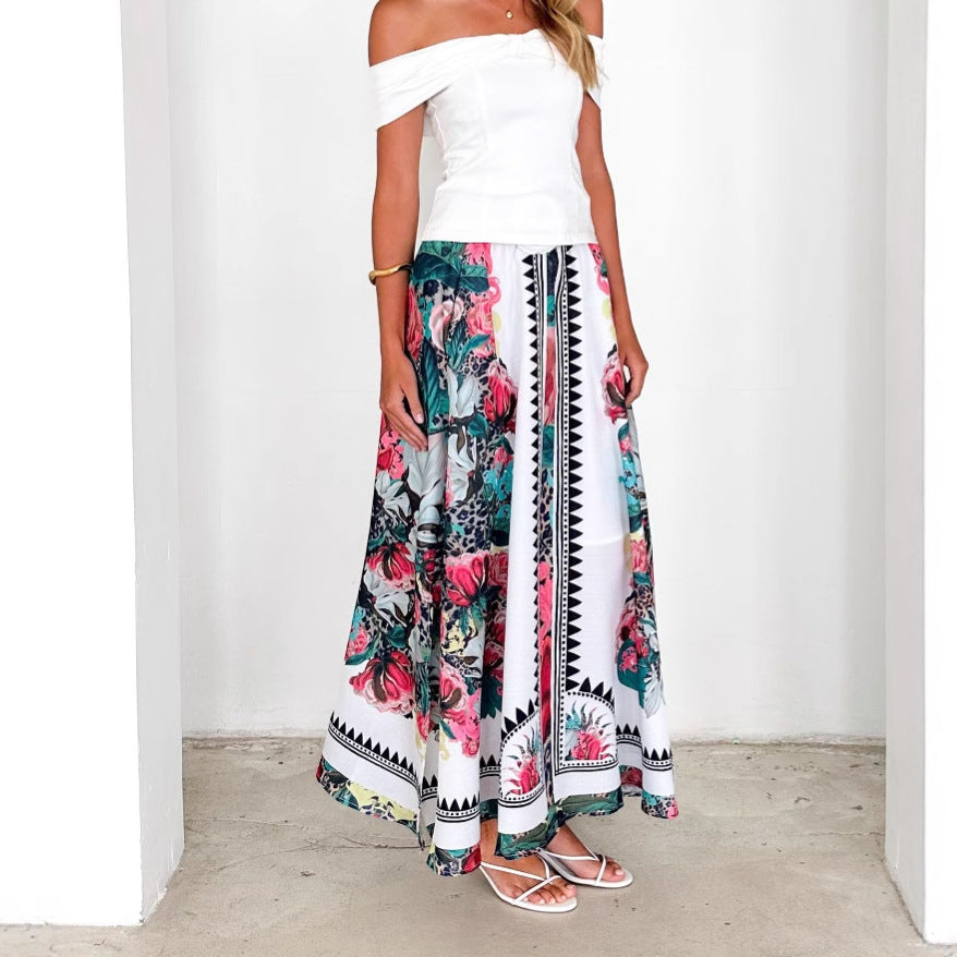 Elegant High-Waisted Printed A-Line Skirt for Women | ULZZANG BELLA