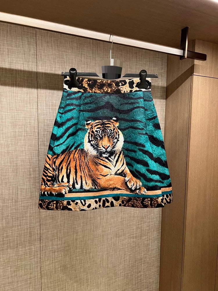 Leopard Jacquard Luxe Suit Jacket & High Waist A-Line Skirt Set | ULZZANG BELLA