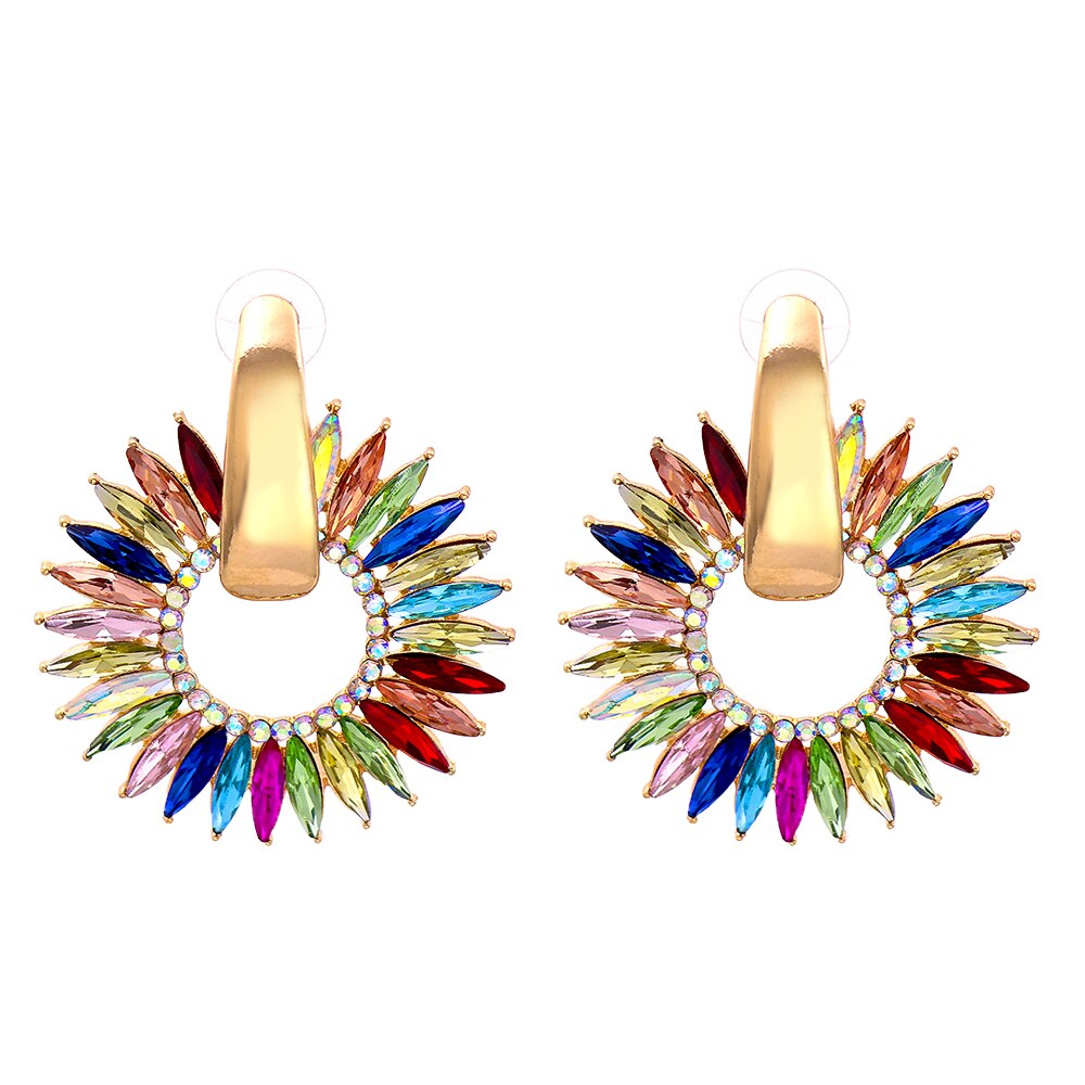 Exquisite Bohemian Crystal Hoop Earrings with Gemstone Elegance | ULZZANG BELLA