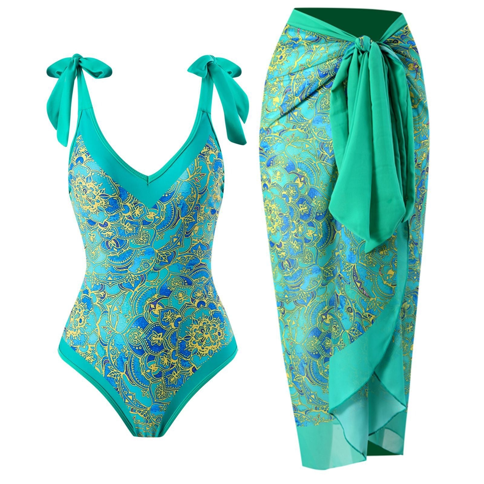 Costume da bagno intero retrò glamour con gonna in chiffon | ULZZANG BELLA