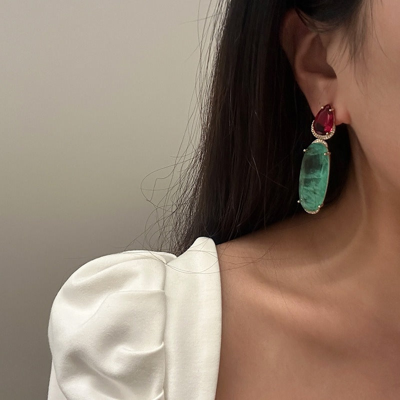 Enchanting Immortal Qi Copper Earrings with Colourful Diamond Forest Design | ULZZANG BELLA