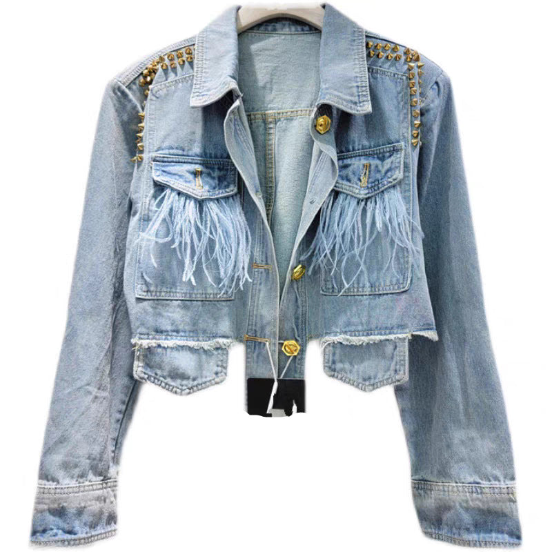 Discover athé's Luxe Denim Rivet Jacket, a South Korean masterpiece blending exquisite craftsmanship and timeless elegance for the modern wardrobe.