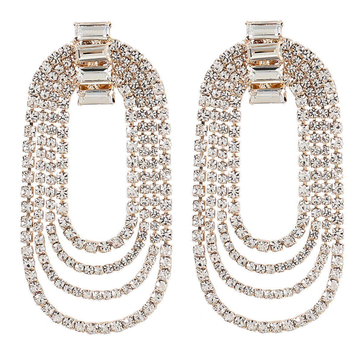 Luxe Alloy & Rhinestone Oval Dinner Earrings with Glass Diamonds | ULZZANG BELLA