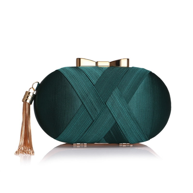 Tassel-Embellished Metal Clutch: Luxurious Evening Handbag for Weddings & Parties | ULZZANG BELLA