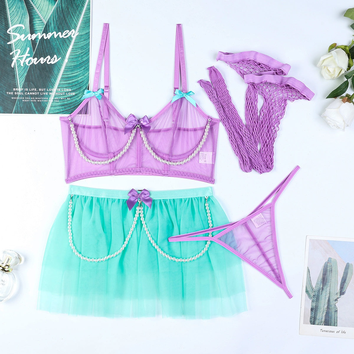 Enchanted Purple Mesh Tulle Fluffy Skirt Lingerie Set | ULZZANG BELLA