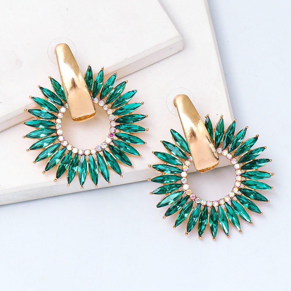 Exquisite Bohemian Crystal Round Hoop Earrings with Colourful Gemstone Accents | ULZZANG BELLA