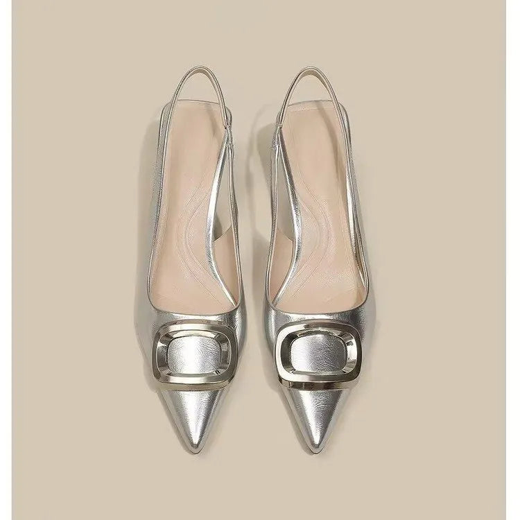 Slingback Pointed Toe Pumps in Patent Leather | ULZZANG BELLA