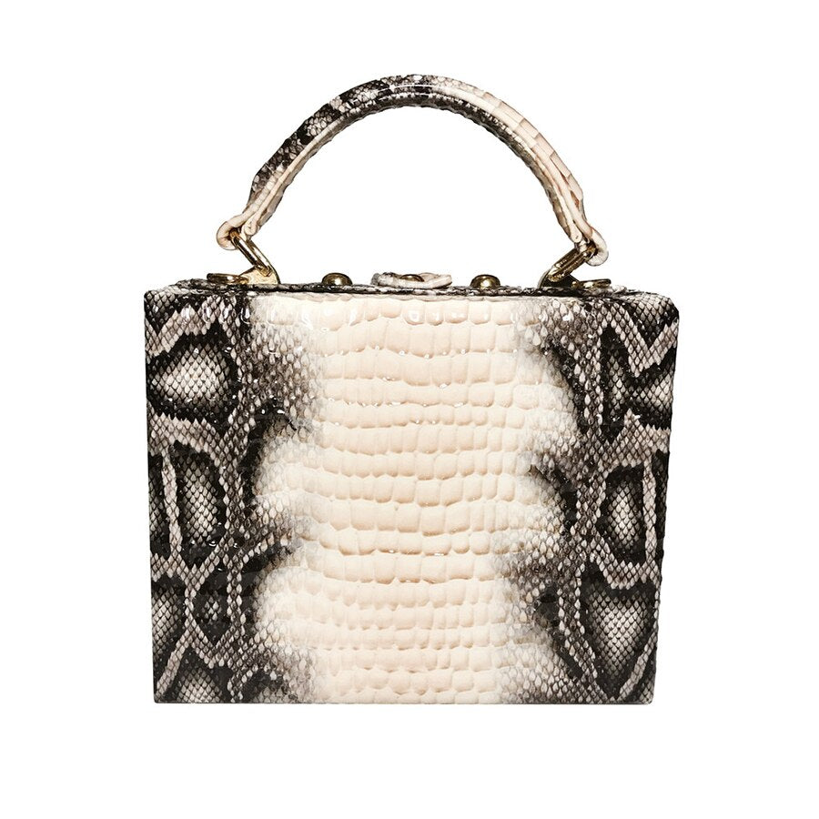 Serpentine Lock Snake Print Box Handbag | ULZZANG BELLA