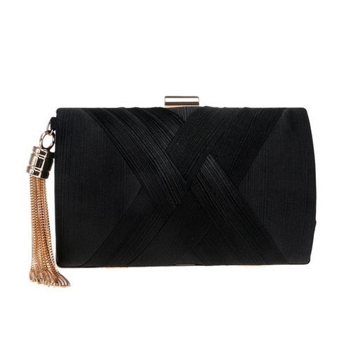 Tassel-Embellished Metal Clutch: Luxurious Evening Handbag for Weddings & Parties | ULZZANG BELLA