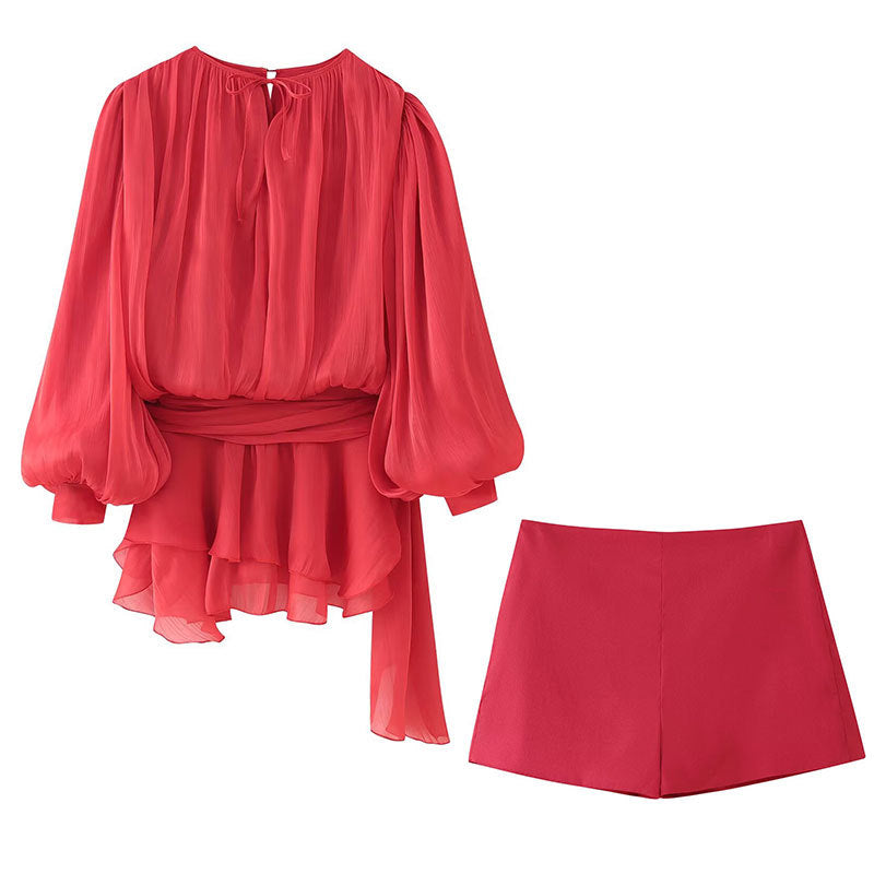 Irregular Hem Waist-Cinching Dress & Shorts Set | ULZZANG BELLA