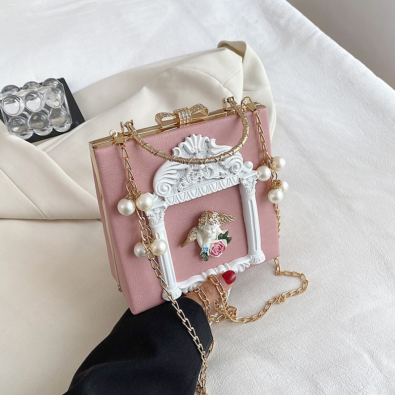 Chic Retro Angel Flower Handheld Chain Bag - Elegant One Shoulder Crossbody Style | ULZZANG BELLA