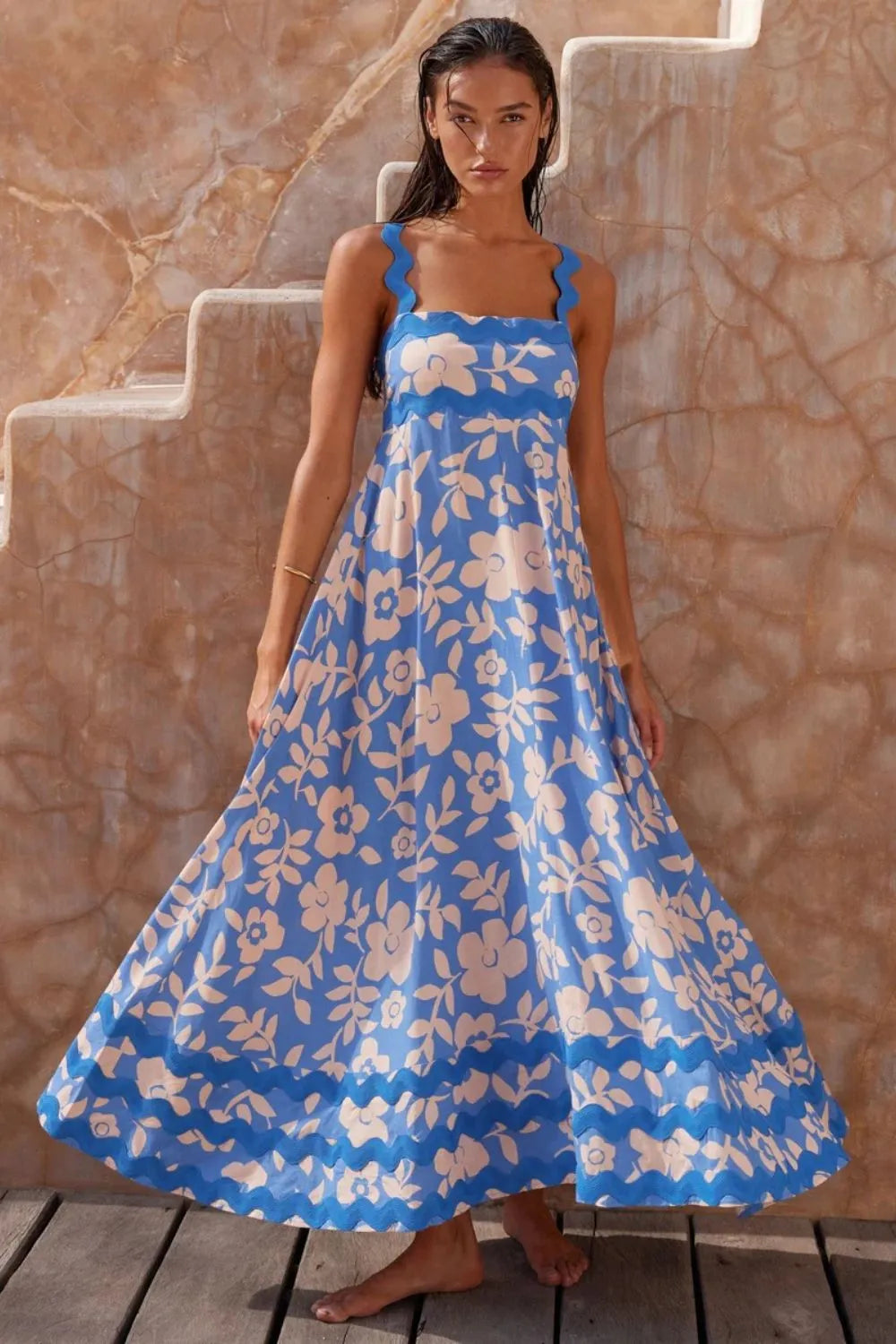 Elegant Square Neck Wide Strap Dress | ULZZANG BELLA